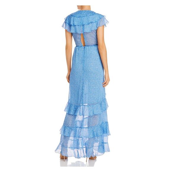 SABINA MUSAYEV Womens Blue Flutter Sleeve Full-Length Fit + Flare Dress M - Picture 2 of 2